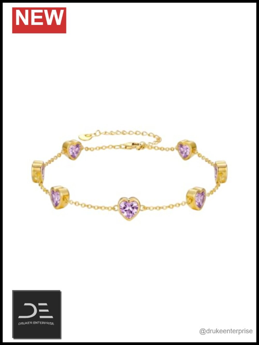 14K Gold Plated Birthstone Bracelet Heart Link Adjustable Chain